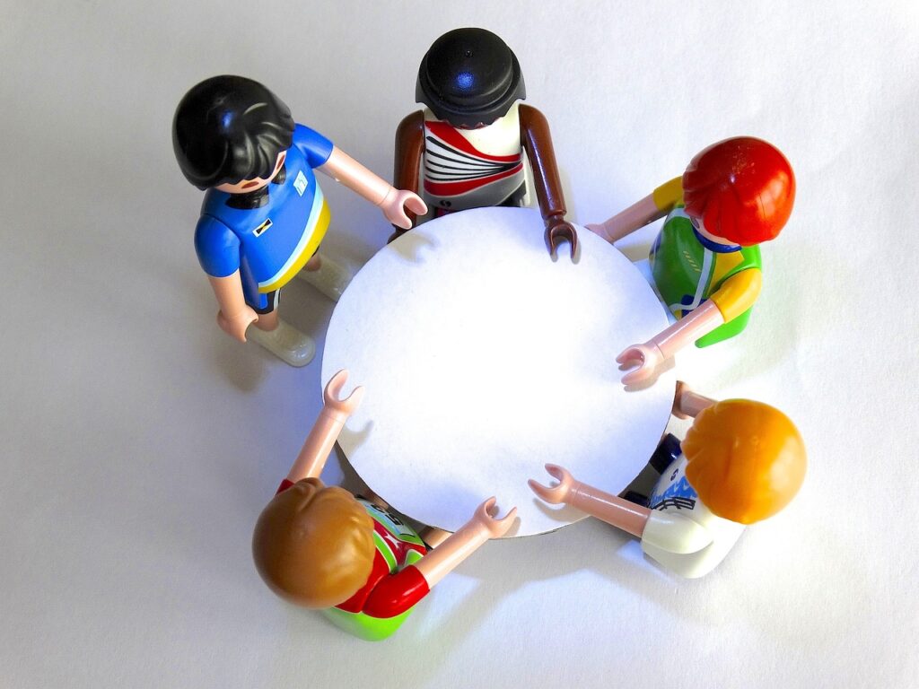 playmobil, characters, meeting